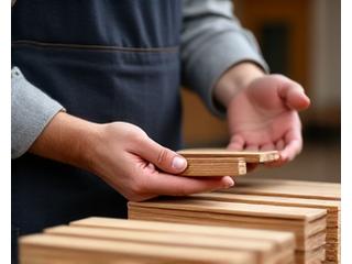 Houtspecialist die verschillende houtmonsters toont