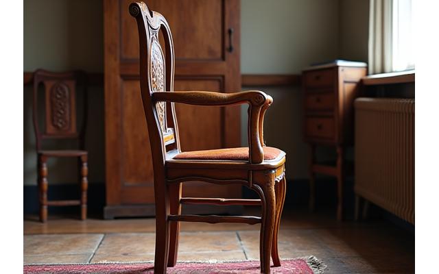 Gerestaureerde antieke houten stoel na restauratie